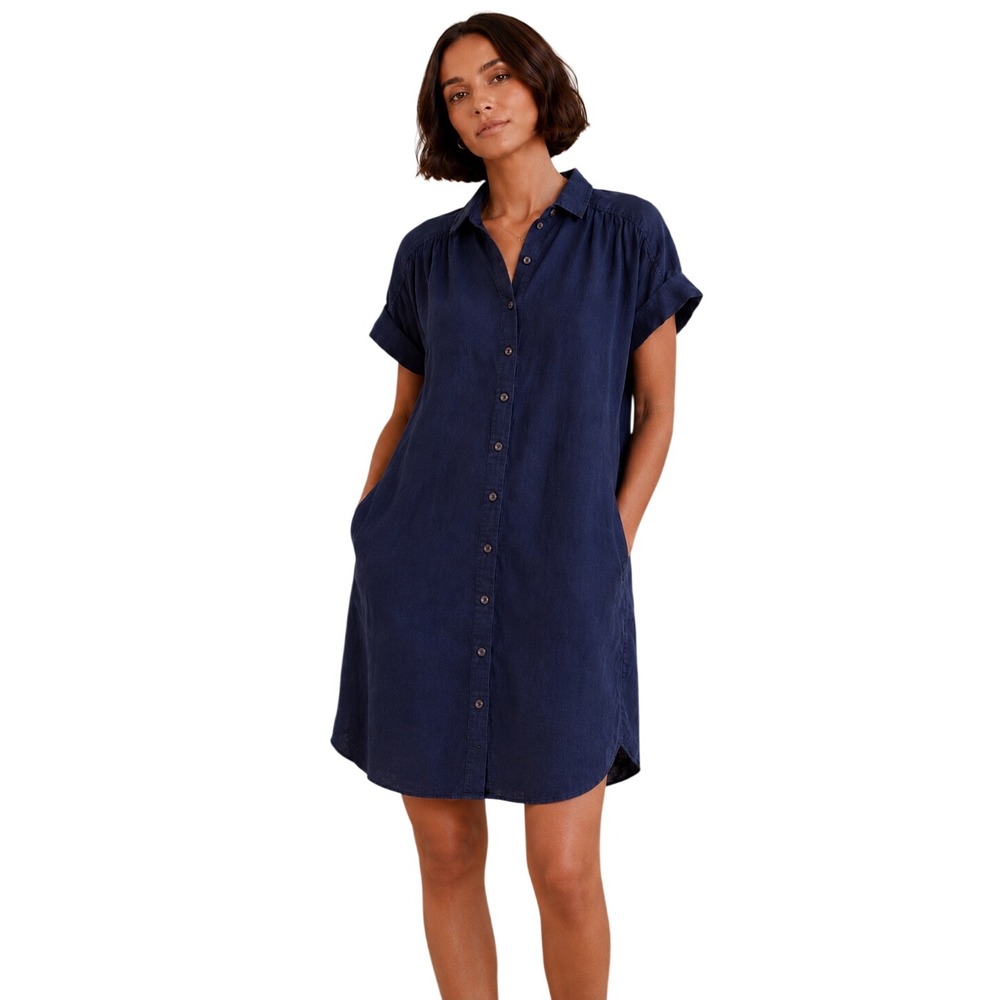 J.Crew Baird McNutt Irish Linen Shirt Dress XS Navy Coastal Quiet Luxury